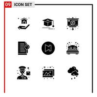 Set of 9 Modern UI Icons Symbols Signs for bed multimedia chart arrow search Editable Vector Design Elements