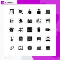 paquete de 25 signos y símbolos de glifos sólidos modernos para medios de impresión web, como vehículos de tiempo de aplicación de lanzamiento que transportan elementos de diseño de vectores editables