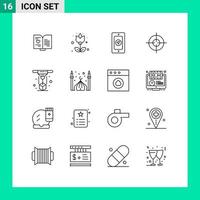 Group of 16 Outlines Signs and Symbols for laser printer mobile modeling aim Editable Vector Design Elements