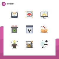 9 Thematic Vector Flat Colors and Editable Symbols of web configuration setup eye ready screen Editable Vector Design Elements