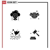 Universal Icon Symbols Group of 4 Modern Solid Glyphs of location agriculture map globe farming Editable Vector Design Elements