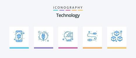 paquete de iconos de tecnología azul 5 que incluye datos. cable. binario. USB. cable. diseño de iconos creativos vector