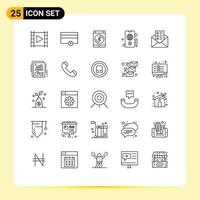 Pack of 25 creative Lines of mail dollar up globe smartphone Editable Vector Design Elements
