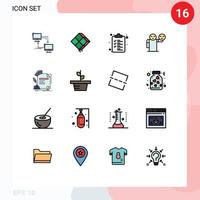 Set of 16 Commercial Flat Color Filled Lines pack for certificate emoji ramadhan hand clipboard Editable Creative Vector Design Elements
