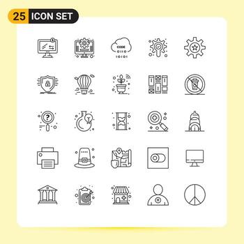 Group of 25 Lines Signs and Symbols for management hr coding check search Editable Vector Design Elements