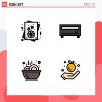 Group of 4 Filledline Flat Colors Signs and Symbols for card stew amplifier bowl food Editable Vector Design Elements