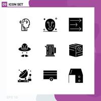 Set of 9 Modern UI Icons Symbols Signs for box machine weather coffee canada Editable Vector Design Elements