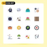 Pictogram Set of 16 Simple Flat Colors of gear development files storage database Editable Pack of Creative Vector Design Elements