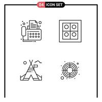 Group of 4 Filledline Flat Colors Signs and Symbols for connection camp device stove focus Editable Vector Design Elements