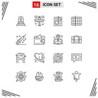 Set of 16 Commercial Outlines pack for sample medical nodes health media Editable Vector Design Elements