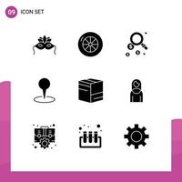 9 User Interface Solid Glyph Pack of modern Signs and Symbols of women delivery find commerce pin Editable Vector Design Elements