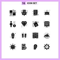 Modern Set of 16 Solid Glyphs Pictograph of business jewelry card fashion learning Editable Vector Design Elements