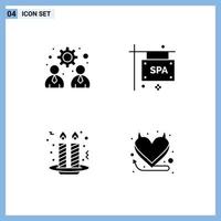 Set of 4 Commercial Solid Glyphs pack for business candle work spa night party Editable Vector Design Elements