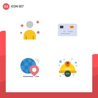Editable Vector Line Pack of 4 Simple Flat Icons of male pin credit card globe cap Editable Vector Design Elements