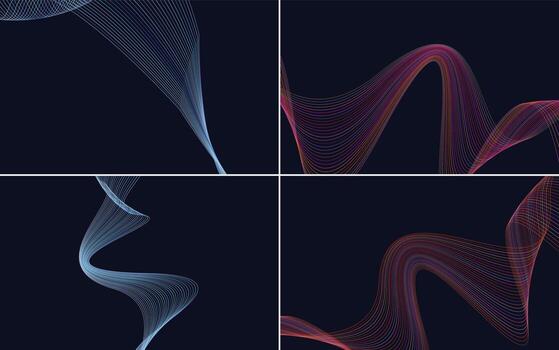 Set of 4 geometric wave pattern background Abstract waving line vector