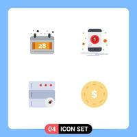 Modern Set of 4 Flat Icons Pictograph of calendar server notification mobile finance Editable Vector Design Elements