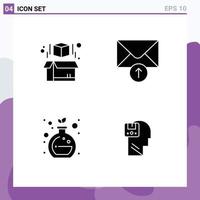 Group of 4 Modern Solid Glyphs Set for box memory mail chemistry data Editable Vector Design Elements