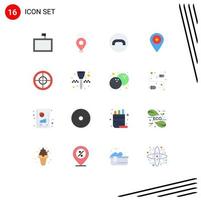 Mobile Interface Flat Color Set of 16 Pictograms of badge pin decline marker location Editable Pack of Creative Vector Design Elements