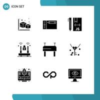 Pack of 9 creative Solid Glyphs of gymnastics lock cloud internet programming Editable Vector Design Elements