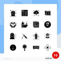 Solid Glyph Pack of 16 Universal Symbols of protect interior energy house design Editable Vector Design Elements