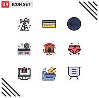 Set of 9 Modern UI Icons Symbols Signs for index page home user card atm card Editable Vector Design Elements