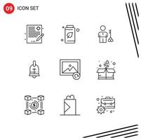 Group of 9 Modern Outlines Set for easter ball solution security person Editable Vector Design Elements