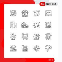 Pictogram Set of 16 Simple Outlines of map audio editing software victory audio editing printing Editable Vector Design Elements