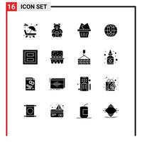 Set of 16 Modern UI Icons Symbols Signs for frame world wedding browser globe Editable Vector Design Elements