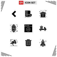 9 User Interface Solid Glyph Pack of modern Signs and Symbols of app watch creative time clock Editable Vector Design Elements