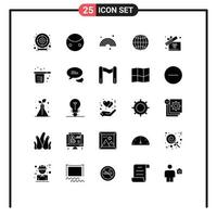 Modern Set of 25 Solid Glyphs and symbols such as baking box forecast gift globe Editable Vector Design Elements