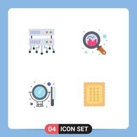 Modern Set of 4 Flat Icons Pictograph of database server mirror analysis graph bakery Editable Vector Design Elements