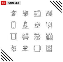 16 Universal Outline Signs Symbols of hardware devices radio computers world Editable Vector Design Elements