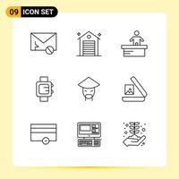 Stock Vector Icon Pack of 9 Line Signs and Symbols for china school real clock worker Editable Vector Design Elements