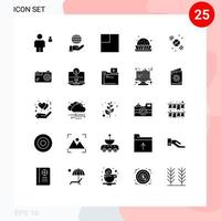 Mobile Interface Solid Glyph Set of 25 Pictograms of timer watch services sweets food Editable Vector Design Elements