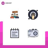 User Interface Pack of 4 Basic Filledline Flat Colors of chat spa dialog hand notebook Editable Vector Design Elements
