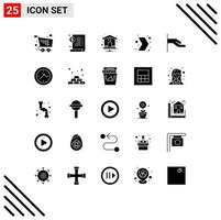 Mobile Interface Solid Glyph Set of 25 Pictograms of hand right dollar multimedia arrow Editable Vector Design Elements