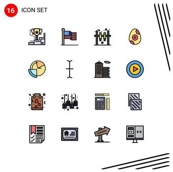 Mobile Interface Flat Color Filled Line Set of 16 Pictograms of data analysis usa flower egg Editable Creative Vector Design Elements