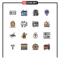 Universal Icon Symbols Group of 16 Modern Flat Color Filled Lines of food baking pencle pin map Editable Creative Vector Design Elements