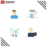 símbolos de iconos universales grupo de 4 iconos planos modernos de cuenta cerveza lista de personas vino elementos de diseño vectorial editables vector