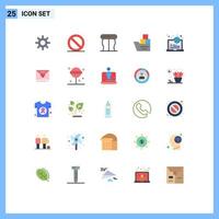 Flat Color Pack of 25 Universal Symbols of online internet table international transportation Editable Vector Design Elements