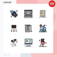 9 Filledline Flat Color concept for Websites Mobile and Apps graph business mail network layout Editable Vector Design Elements