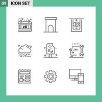 User Interface Pack of 9 Basic Outlines of food cream atm ice green Editable Vector Design Elements