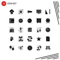 Set of 25 Vector Solid Glyphs on Grid for sorting ascending balloon home computer Editable Vector Design Elements