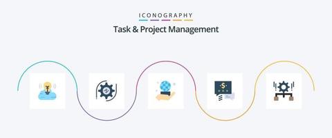 Task And Project Management Flat 5 Icon Pack Including management. configuration. hand. dollar. chat vector