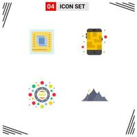 Universal Icon Symbols Group of 4 Modern Flat Icons of chip marketing hardware mobile seo Editable Vector Design Elements