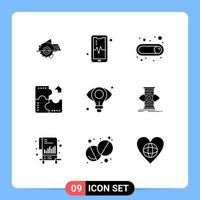 Pictogram Set of 9 Simple Solid Glyphs of eye puzzle on jigsaw application Editable Vector Design Elements