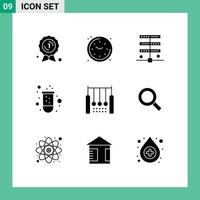 Set of 9 Vector Solid Glyphs on Grid for gymnastics tube data test tube experiment Editable Vector Design Elements