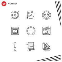 Editable Vector Line Pack of 9 Simple Outlines of user interface plus shield protection Editable Vector Design Elements