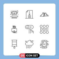 9 User Interface Outline Pack of modern Signs and Symbols of emotion gammer mountain user sun Editable Vector Design Elements