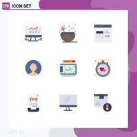 Pictogram Set of 9 Simple Flat Colors of graphic profile app user development Editable Vector Design Elements